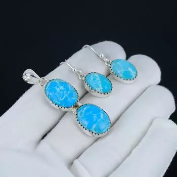 Удивительный комплект подвесок с ларимаром, комплект серег с подвеской из серебра 925 пробы ручной работы для женщин, подарочный комплект из кулона из ваты 2.55 синий