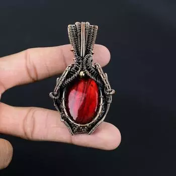 Удивительный красный мигающий лабрадорит, драгоценный камень, кулон ручной работы из чистой медной проволоки, обернутый ювелирными изделиями 2.83 Inches красный