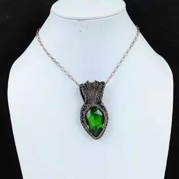 Удивительный кулон ручной работы из медной проволоки с драгоценным камнем перидот 2.64 Inches зелёный
