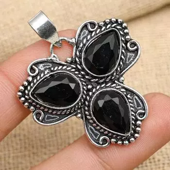 Удивительный кулон ручной работы из стерлингового серебра 925 пробы с черной шпинелью и драгоценным камнем