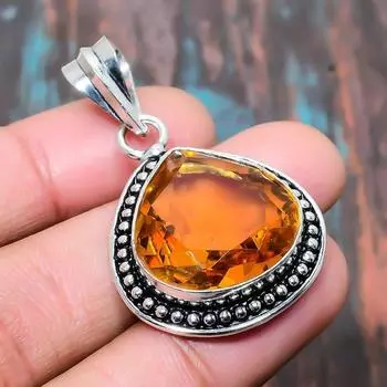 Удивительный кулон ручной работы из стерлингового серебра 925 пробы с драгоценным камнем цитрин 1.77 inches жёлтый
