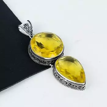 Удивительный кулон с драгоценным камнем цитрин из стерлингового серебра 925 пробы — дизайн ручной работы, повседневные украшения, уникальные подарки с подвеской из двух камней цитрина 2.95 жёлтый