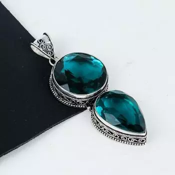 Удивительный кулон с драгоценным камнем индоколит из стерлингового серебра 925 пробы — дизайн ручной работы, повседневные украшения, уникальные подарки с двойным камнем индоколит 2.95 синий