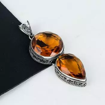 Удивительный кулон с драгоценным камнем медовый топаз из стерлингового серебра 925 пробы — дизайн ручной работы, повседневные украшения, уникальные подарки с двойным камнем медовый топаз 2.95 жёлтый