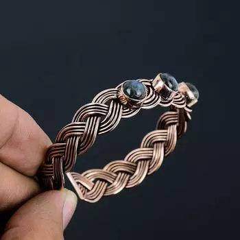 Удивительный лабрадорит драгоценный камень ручной работы из чистой медной проволоки ювелирный браслет для женщин Adjustable синий