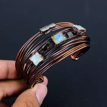 Удивительный ларимар, медный браслет ручной работы из драгоценного камня аквамарина для женщин Adjustable синий