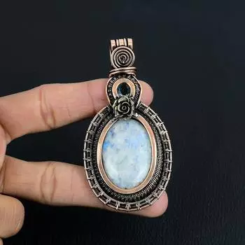Удивительный лунный камень, драгоценный камень, подвеска ручной работы из чистой медной проволоки, обернутая ювелирными изделиями 3.35 Inches белый