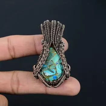 Удивительный медный малахитовый драгоценный камень ручной работы из медной проволоки, ювелирный кулон для нее 240 Inches зелёный