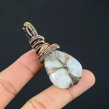 Удивительный радужный лунный камень, драгоценный камень, кулон ручной работы из чистой медной проволоки, ювелирный кулон 2.56 Inches белый