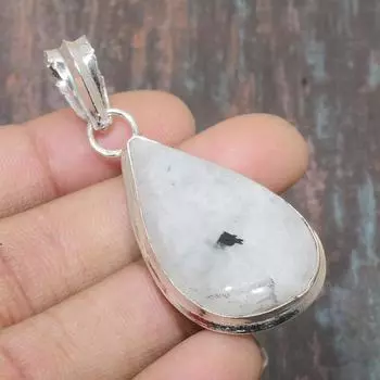 Удивительный радужный лунный камень, драгоценный камень, стерлинговое серебро 925 пробы, ювелирный кулон ручной работы 2.17 Inches белый