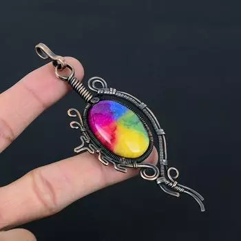 Удивительный Радужный солнечный кварцевый драгоценный камень, медная проволока, ювелирная подвеска ручной работы для нее 4.41 Inches разноцветный