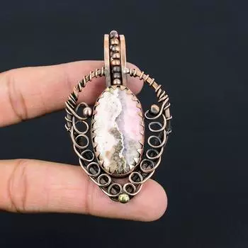 Удивительный родохрозит, драгоценный камень, подвеска ручной работы из чистой медной проволоки, обернутая ювелирными изделиями 2.95 Inches розовый