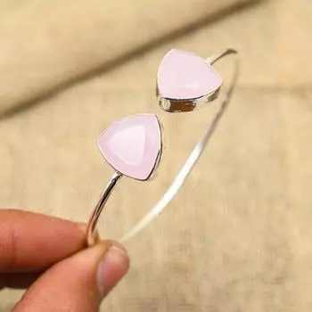 Удивительный розовый драгоценный камень халцедон ручной работы из стерлингового серебра 925 пробы ювелирный браслет для нее Adjustable розовый