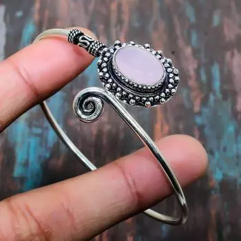 Удивительный розовый халцедоновый драгоценный камень ручной работы из стерлингового серебра 925 пробы регулируемый ювелирный браслет Adjustable розовый