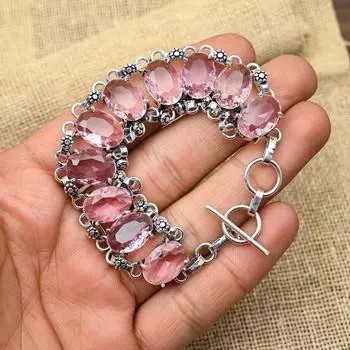 Удивительный розовый кунцитовый драгоценный камень ручной работы из стерлингового серебра 925 пробы ювелирный браслет для женщин