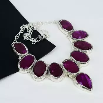 Удивительный рубиновый драгоценный камень ручной работы из стерлингового серебра 925 пробы, гальванопластическое ожерелье, рубиновое серебро для жены, унисекс-ожерелье 20 красный