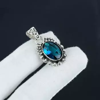 Удивительный серебряный кулон с драгоценным камнем индоколитом из стерлингового серебра 925 пробы — дизайн ручной работы, повседневные украшения, уникальный кулон в подарок на Пасху 1.96 синий