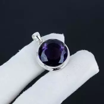 Удивительный серебряный кулон с драгоценным камнем аметист из стерлингового серебра 925 пробы — ручная работа, круглый дизайн, повседневная одежда, праздничный наряд, подарок 1.95 фиолетовый