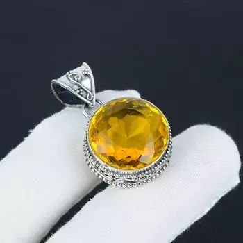 Удивительный серебряный кулон с драгоценным камнем цитрином из стерлингового серебра 925 пробы — овальный дизайн ручной работы, повседневная одежда, праздничный наряд, подарок 1.77 жёлтый