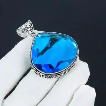 Удивительный серебряный кулон с драгоценным камнем Swiss Blue Topaz из стерлингового серебра 925 пробы — дизайн груши ручной работы, повседневная одежда, праздничный наряд, подарок 2.30 синий