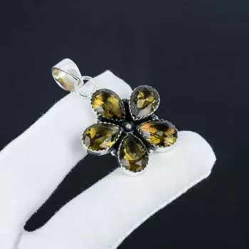 Удивительный серебряный кулон с дымчатым топазом из стерлингового серебра 925 пробы - цветочный дизайн ручной работы, повседневная бижутерия, подарок на День благодарения 1.95 коричневый