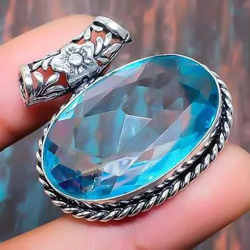 Удивительный швейцарский синий топаз Gemstone Handmade 925 Sterling Silver Jewelry Pendant 1.18 Inches синий