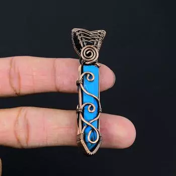 Удивительный синий бирюзовый драгоценный камень ручной работы из чистой медной проволоки, обернутый кулоном, ювелирные изделия 2.56 Inches синий