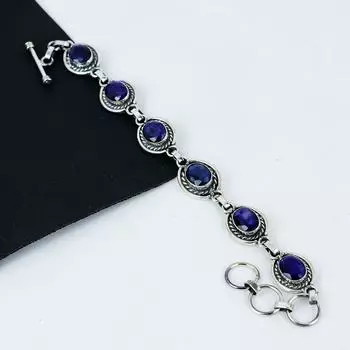 Удивительный синий сапфир драгоценный камень браслет ручной работы из стерлингового серебра 925 пробы, синий сапфир браслет для жены, браслет унисекс, подарок для нее 8 чёрный