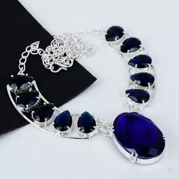 Удивительный синий сапфир драгоценный камень ручной работы из стерлингового серебра 925 пробы гальванопластика ожерелье, синий сапфир серебро для жены унисекс кулон пасхальные подарки 20 синий