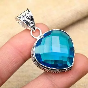 Удивительный синий топаз, драгоценный камень, подвеска ручной работы из стерлингового серебра 925 пробы для свадебного подарка 1.80 Inches синий