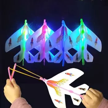 Удивительный светящийся эластичный катапультируемый самолет DIY Flash летающая игрушка детский образовательный подарок 1pcs
