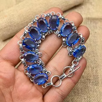 Удивительный танзанит, драгоценный камень, ювелирное изделие из стерлингового серебра 925 пробы, браслет ручной работы для свадебного подарка