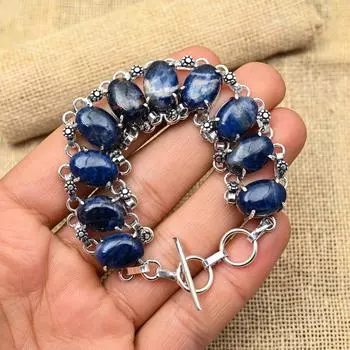 Удивительный ювелирный браслет ручной работы из стерлингового серебра 925 пробы с драгоценным камнем содалитом для нее