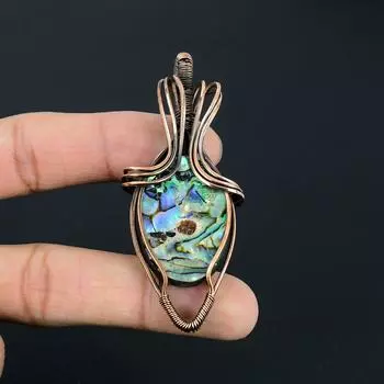 Удивительный ювелирный кулон ручной работы из чистой медной проволоки из ракушки морского ушка с драгоценным камнем 2.56 Inches зелёный