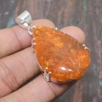 Удивительный ювелирный кулон ручной работы из стерлингового серебра 925 пробы с балтийским янтарем 1.97 Inches оранжевый