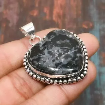 Удивительный ювелирный кулон ручной работы из стерлингового серебра 925 пробы с мерлинитом 1.77 Inches чёрный