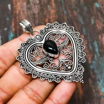 Удивительный ювелирный кулон ручной работы из серебра 925 пробы с черным ониксом и драгоценными камнями 2.65 Inches чёрный