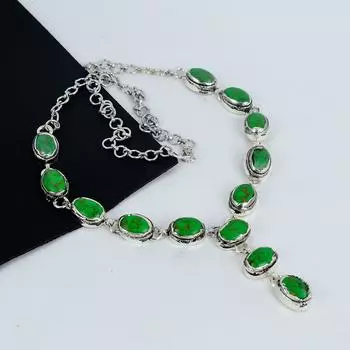 Удивительный зеленый бирюзовый драгоценный камень ожерелье ручной работы из стерлингового серебра 925 пробы, зеленое бирюзовое серебряное ожерелье для жены, ожерелье унисекс, подарок для любви 20 зелёный
