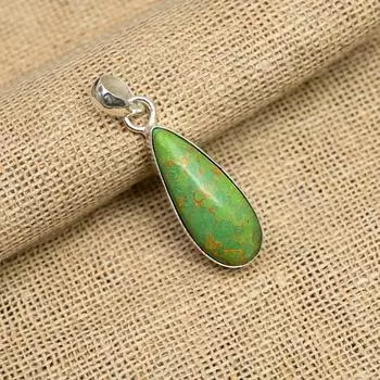 Удивительный зеленый медный бирюзовый драгоценный камень ручной работы из стерлингового серебра 925 пробы ювелирный кулон для нее 1.75 Inches зелёный
