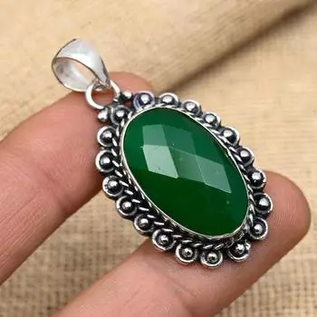 Удивительный зеленый оникс, драгоценный камень ручной работы, стерлинговое серебро 925 пробы, ювелирный кулон для женщин 1.81 Inches зелёный