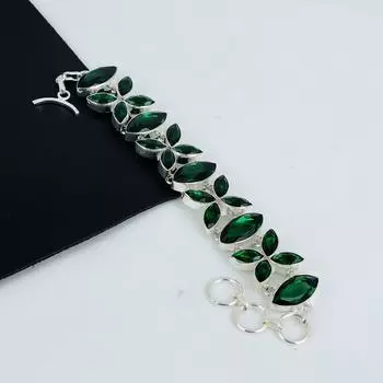 Удивительный зеленый турмалиновый драгоценный камень браслет ручной работы из стерлингового серебра 925 пробы, браслет с белым топазом для жены, браслет унисекс, подарок на вату 8 зелёный