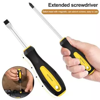 Удлиненная отвертка с эргономичной ручкой, многофункциональная магнитная отвертка с крестообразным шлицем и плоской головкой высокой твердости B