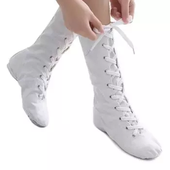 Удлиненная парусиновая танцевальная обувь для джаза для взрослых, детей и девочек, танцевальная обувь с высоким берцем, тренировочные джазовые сапоги 34 чёрный