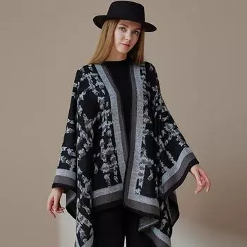 Удлиненная вязаная шаль женская зимняя утолщенная плащ с раздвоенными концами двойного назначения внешний шарф для женщин 160-135cm