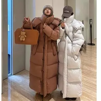 Удлиненная женская куртка-пуховик выше колена, новое утолщенное большое одеяло, зимняя полудлинная хлопковая куртка с капюшоном S