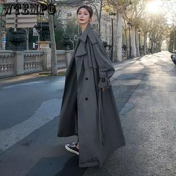 Удлиненная женская ветровка до щиколотки, весенне-осенняя корейская версия свободного пальто, куртка выше колена