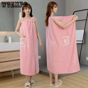 Удлиненное банное полотенце, удобное для ношения и упаковки, взрослый банный халат, повседневная домашняя одежда, не линяет, не выцветает, мягкий, впитывающий, чистый хлопок, милый 100cm*145cm