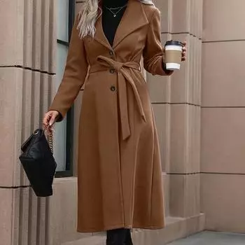 Удлиненное пальто Temperament с завязками-молниями и затягивающимся на талии шерстяным пальто S