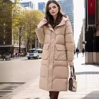 Удлиненное пуховое пальто, куртка-стеганая средней и длинной длины, свободная куртка-стеганая для женщин M recommends [below 57.5kg]
