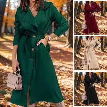 Удлиненное женское пальто большого размера, ветровка, пальто на шнуровке S